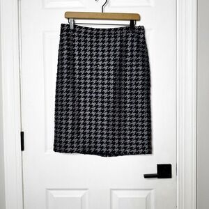 Ann Taylor Navy Silver Sequin Houndstooth Pencil Skirt Size 8 Business Casual